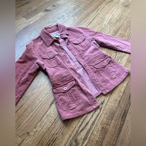 Pretty pink lightweight button up corduroy jacket. Size medium.